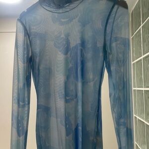 Ganni Blue Sheer Blouse